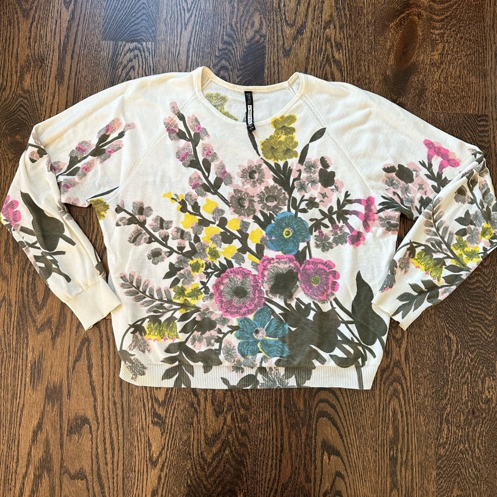 Anthropologie Tracy Reese Cream Floral Crewneck Sweater Size Large